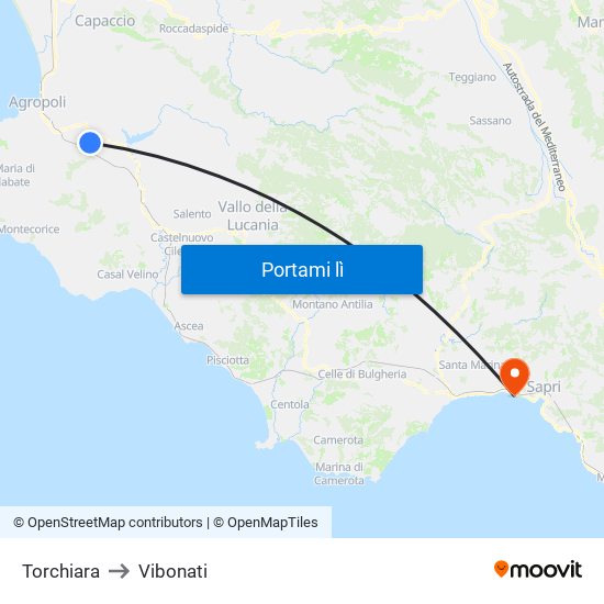 Torchiara to Vibonati map