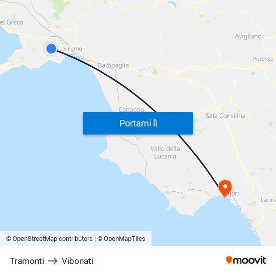 Tramonti to Vibonati map