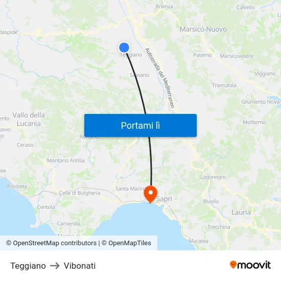 Teggiano to Vibonati map