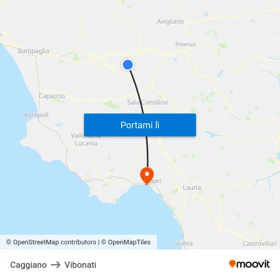 Caggiano to Vibonati map