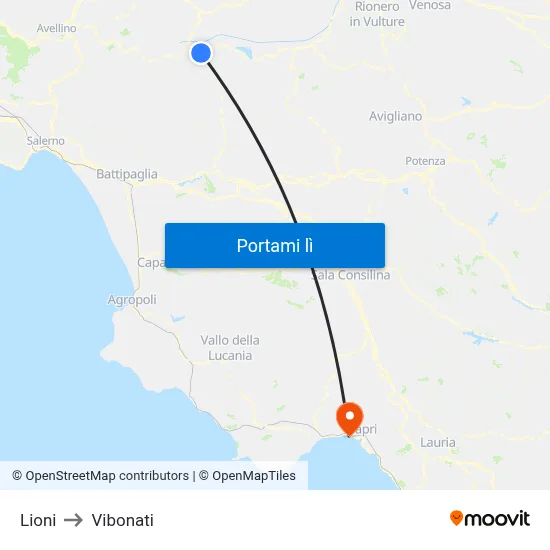 Lioni to Vibonati map