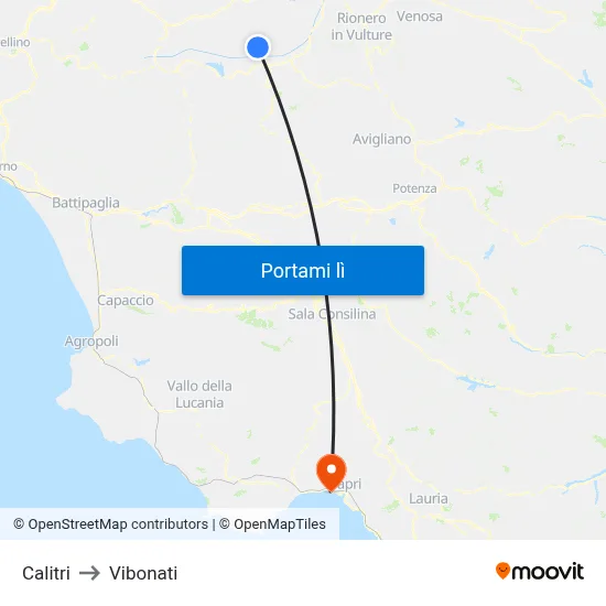 Calitri to Vibonati map