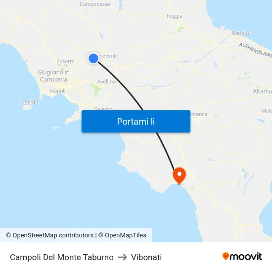 Campoli Del Monte Taburno to Vibonati map