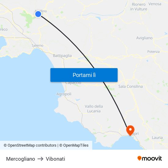 Mercogliano to Vibonati map