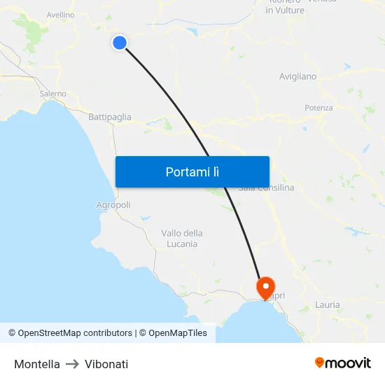 Montella to Vibonati map