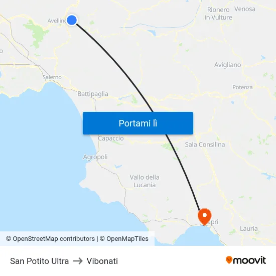 San Potito Ultra to Vibonati map