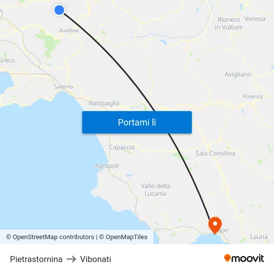 Pietrastornina to Vibonati map