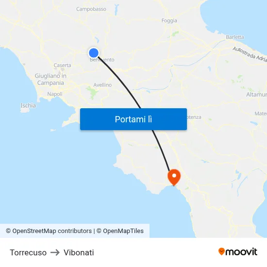 Torrecuso to Vibonati map