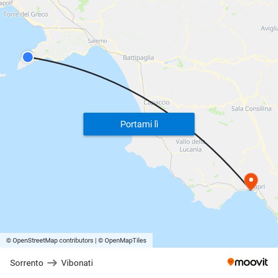 Sorrento to Vibonati map