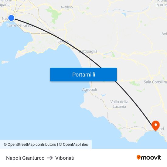Napoli Gianturco to Vibonati map