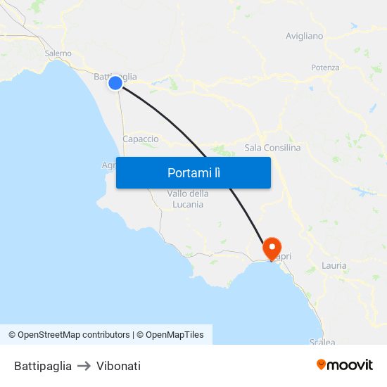 Battipaglia to Vibonati map