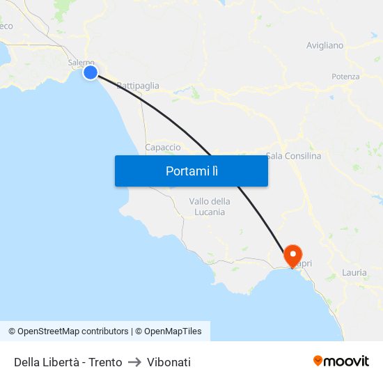 Della Libertà - Trento to Vibonati map