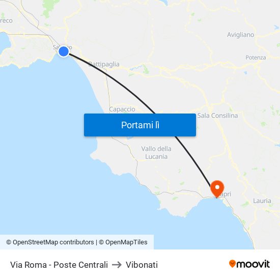 Via Roma - Poste Centrali to Vibonati map