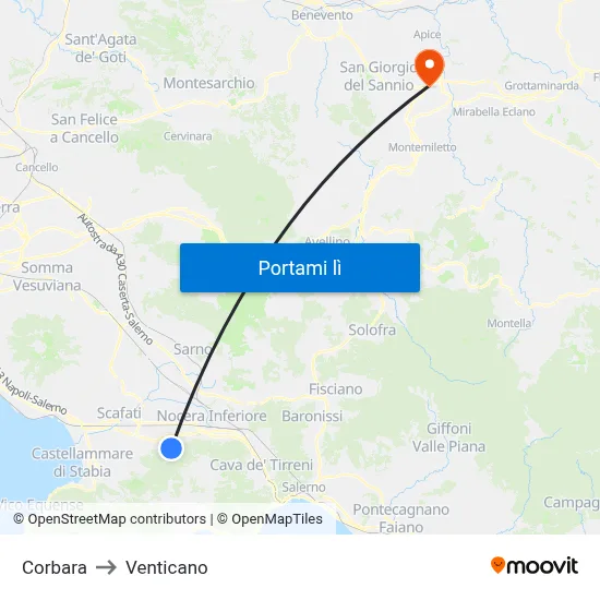 Corbara to Venticano map