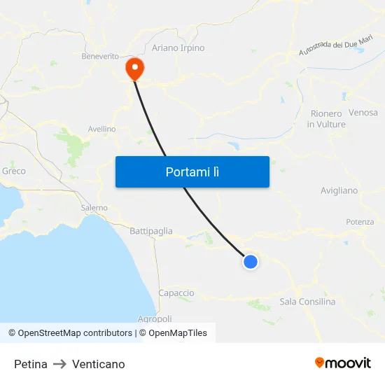 Petina to Venticano map