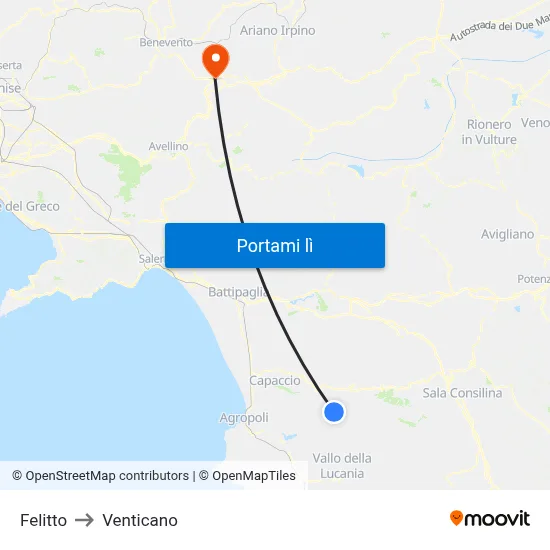 Felitto to Venticano map