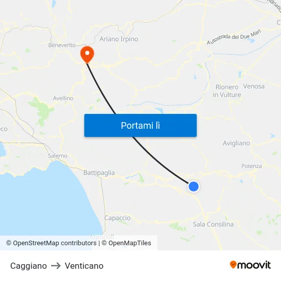 Caggiano to Venticano map