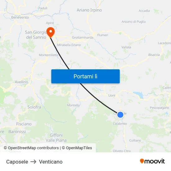 Caposele to Venticano map