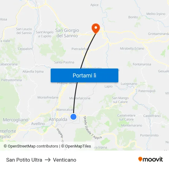 San Potito Ultra to Venticano map