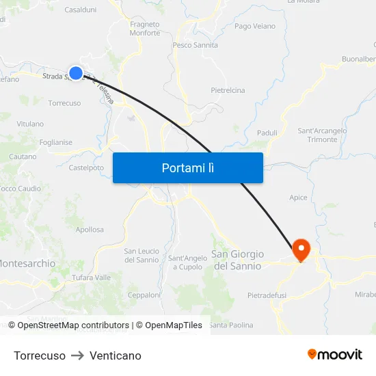Torrecuso to Venticano map