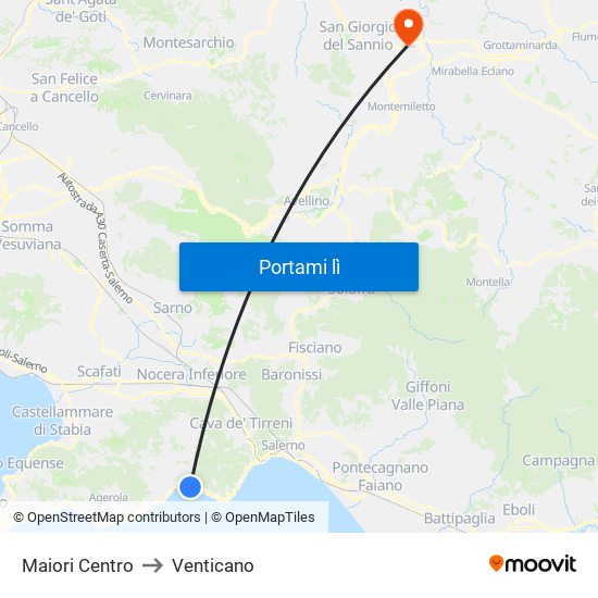 Maiori Centro to Venticano map