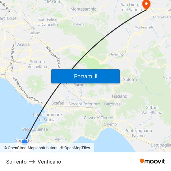 Sorrento to Venticano map