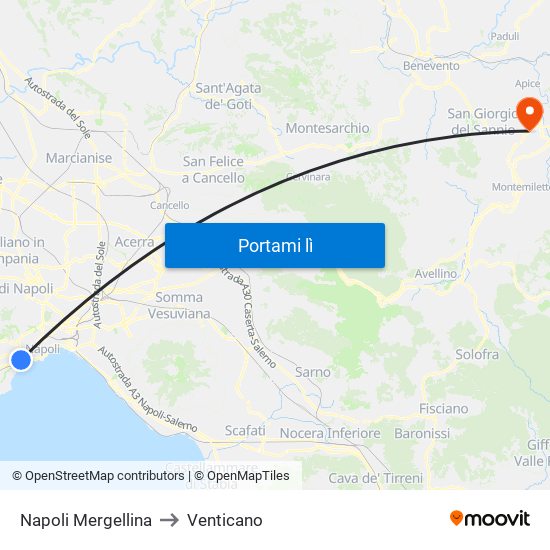 Napoli Mergellina to Venticano map