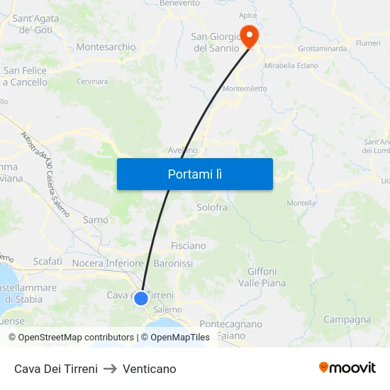 Cava Dei Tirreni to Venticano map