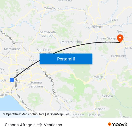 Casoria-Afragola to Venticano map