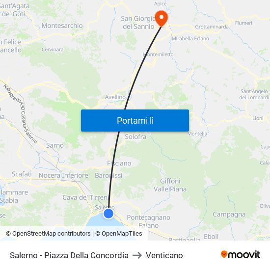 Salerno - Piazza Della Concordia to Venticano map