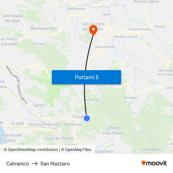 Calvanico to San Nazzaro map