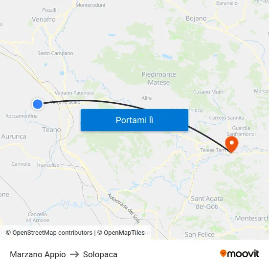 Marzano Appio to Solopaca map