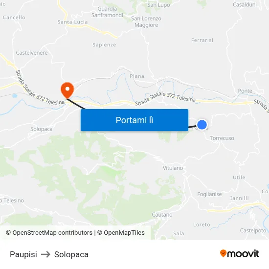 Paupisi to Solopaca map