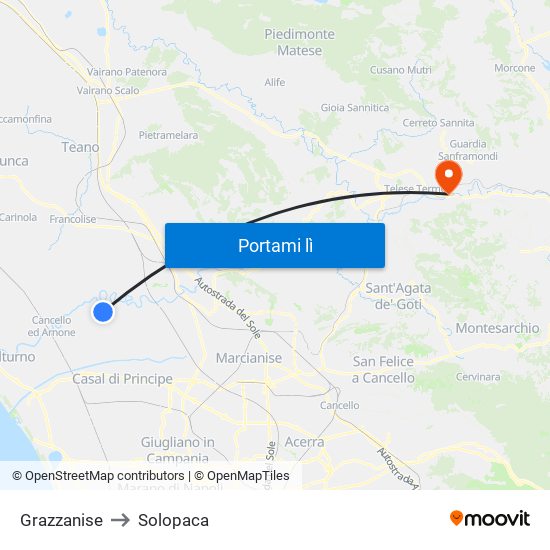 Grazzanise to Solopaca map