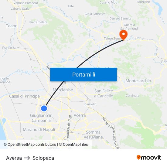 Aversa to Solopaca map