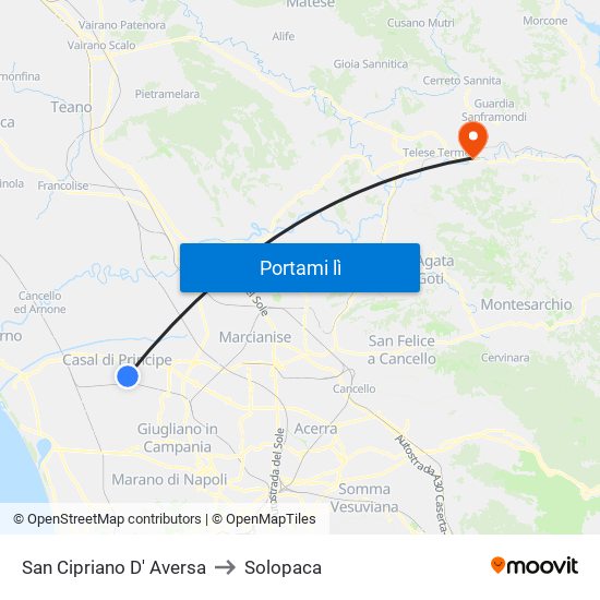 San Cipriano D' Aversa to Solopaca map