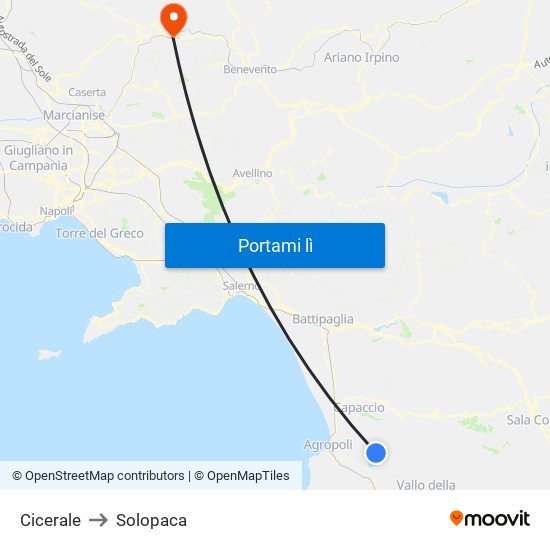 Cicerale to Solopaca map