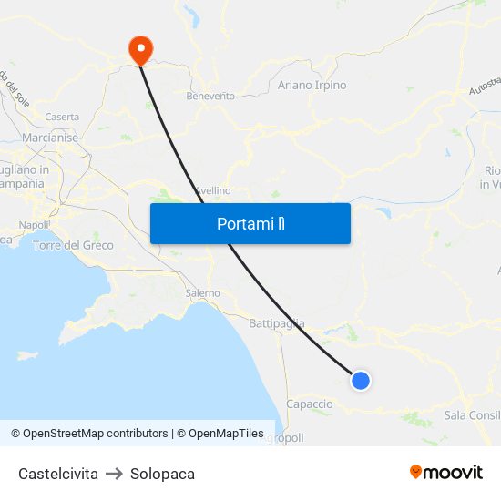 Castelcivita to Solopaca map