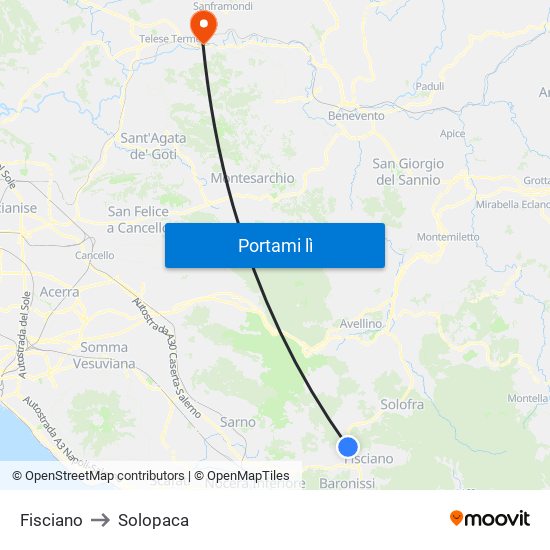 Fisciano to Solopaca map