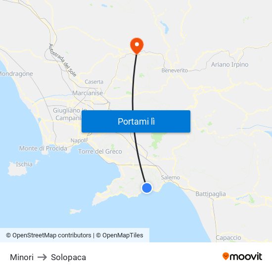 Minori to Solopaca map