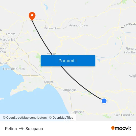 Petina to Solopaca map