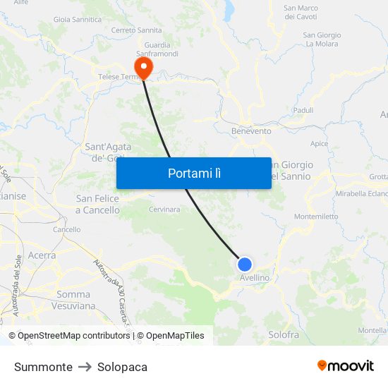 Summonte to Solopaca map