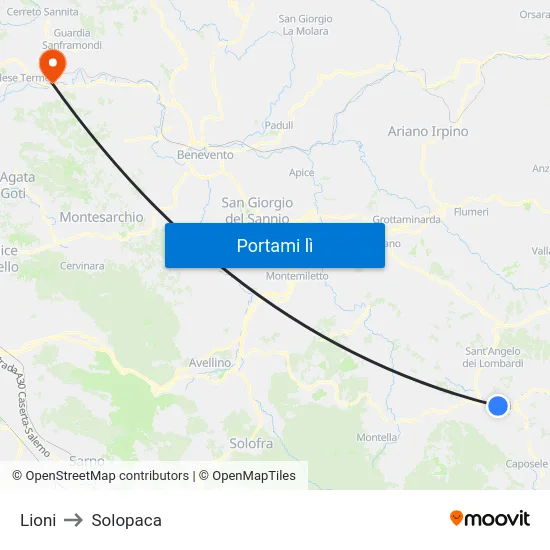 Lioni to Solopaca map