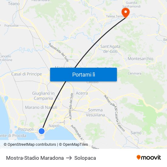 Mostra-Stadio Maradona to Solopaca map