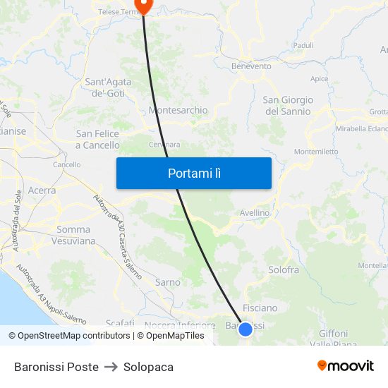 Baronissi Poste to Solopaca map