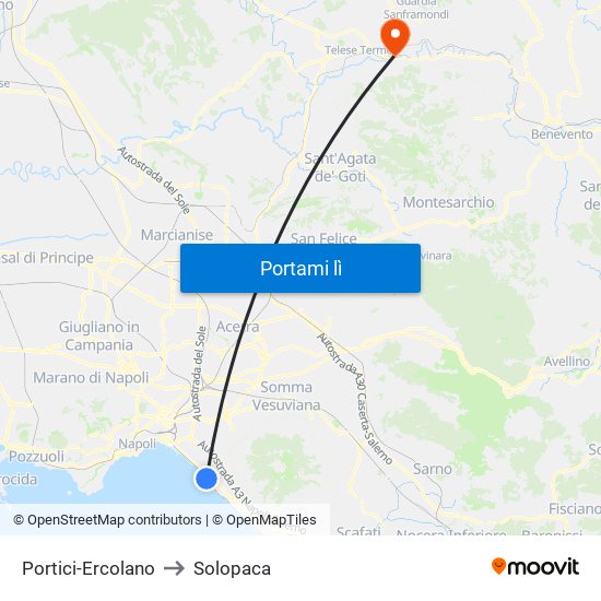 Portici-Ercolano to Solopaca map