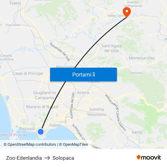 Zoo-Edenlandia to Solopaca map