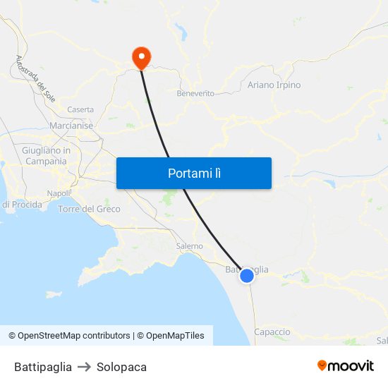 Battipaglia to Solopaca map