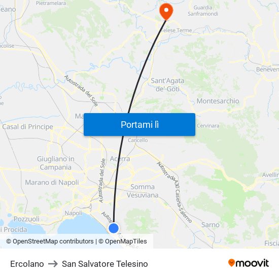 Ercolano to San Salvatore Telesino map