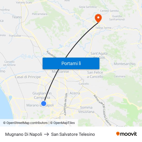 Mugnano Di Napoli to San Salvatore Telesino map